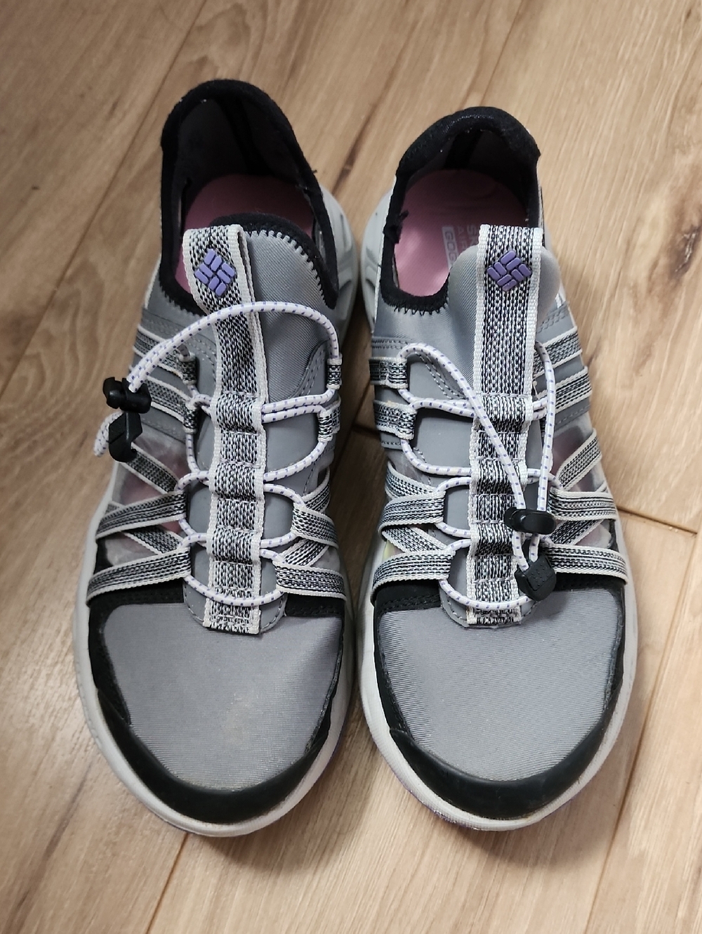 Columbia Gray and Black Slip-On Athletic Water Shoes with Pink Insoles